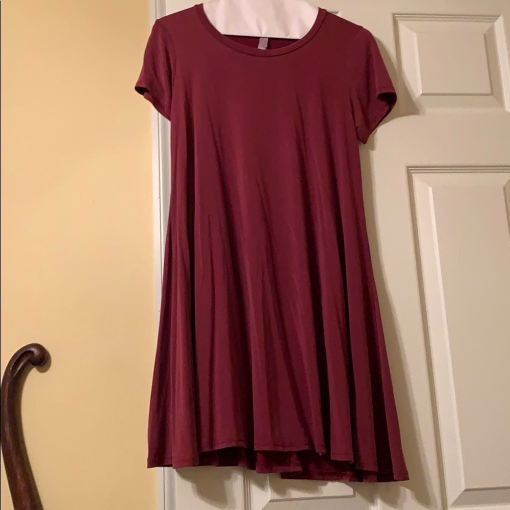 Maroon Casual Short-Sleeved Dress